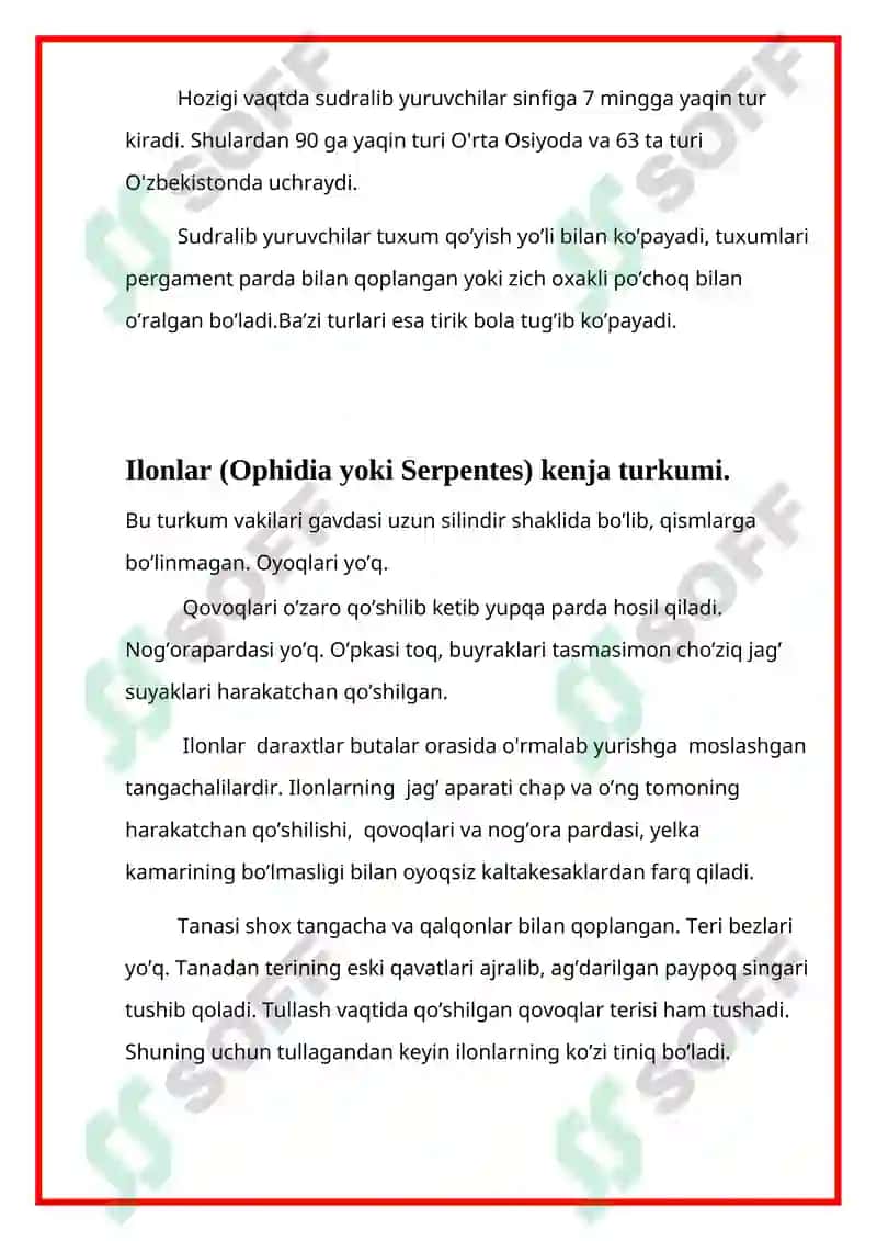 Sudralib yuruvchilar (Reptilia) sinfi kurs ishi 3