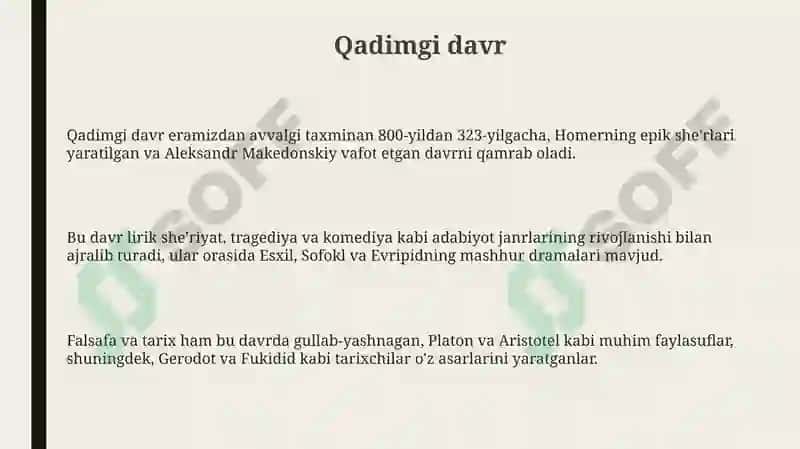 Yunon adabiyotning shakllanish davrlari 3
