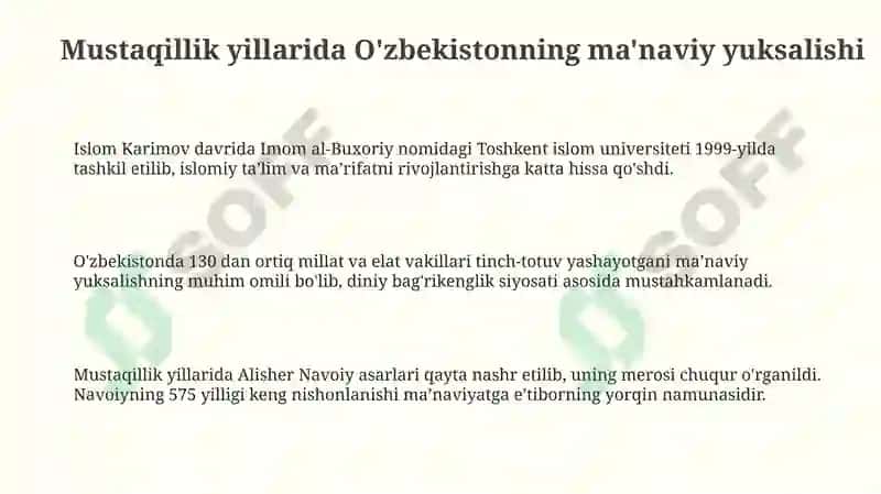Mustaqillik yillarida O'zbekistiondagi ma'naviy va madaniy taraqqiyot 3