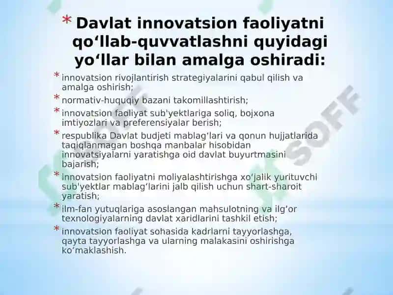 INOVATSION FAOLIYATNI DAVLAT TOMONIDAN QO'LLAB QUVVATLANISHI 3