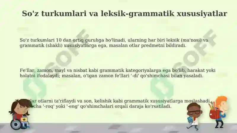 Fe’lvaleksik-grammatikxususiyatiYordamchiAlohidaolingnso‘zlarguruhiKo‘pjavoblitesttuz 3