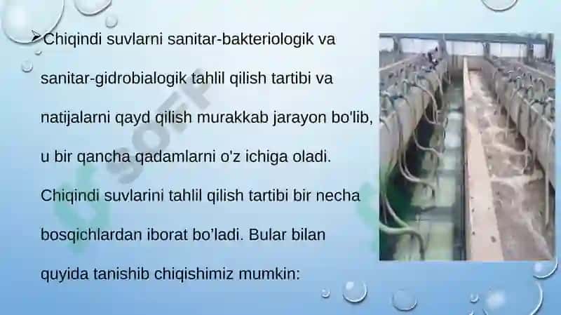 chiqindi suvlarini sanitar-bakteriologik va sanitar-gidrobiologik tahlil o’tkazish tartibi va natija 3