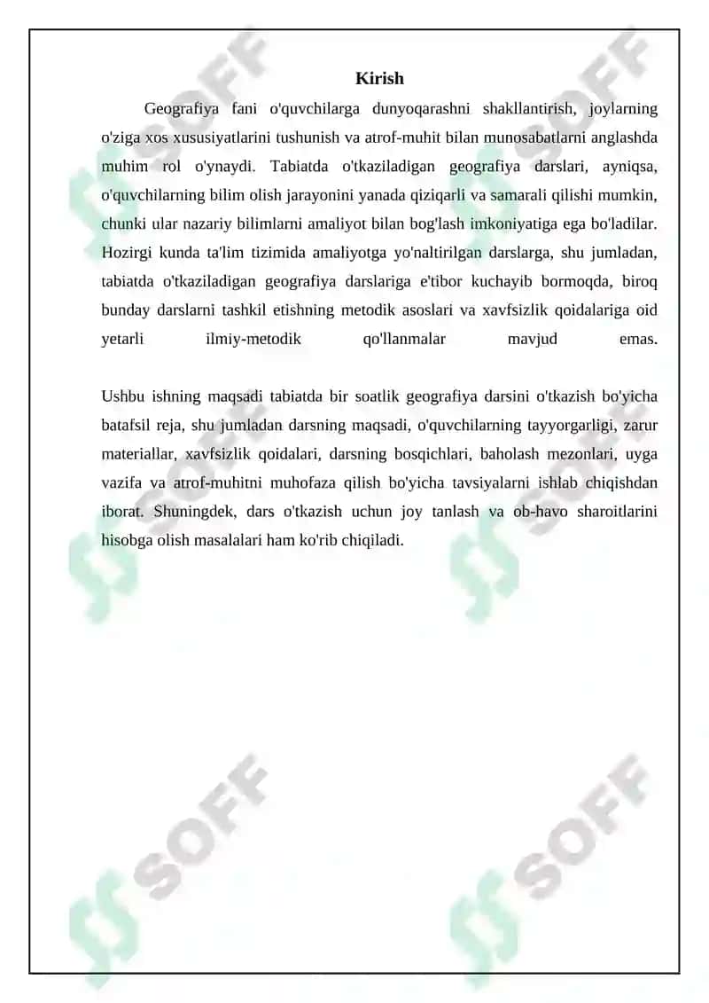 Geografiya fanidan tabiat qo'ynida o'tkazilgan bir soatlik dars ishlanma 3