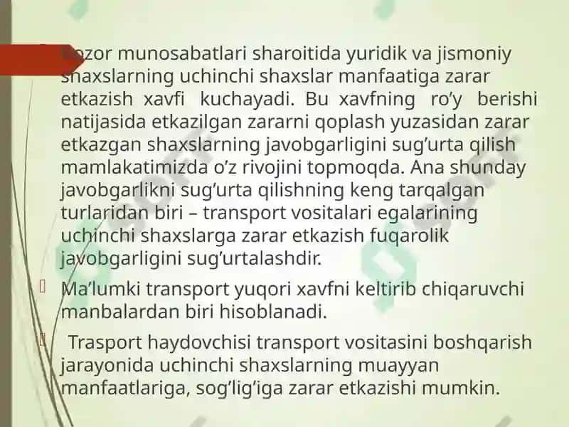 Avtotransport vositalari egalarining uchinchi shaxslar oldidagi fuqarolik javobgarligini sug’urtalash 3