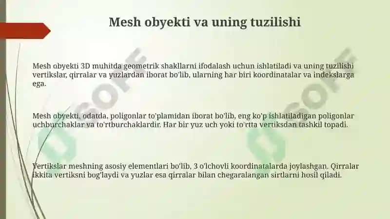 Mesh obyekti va uning tuzilishi 3