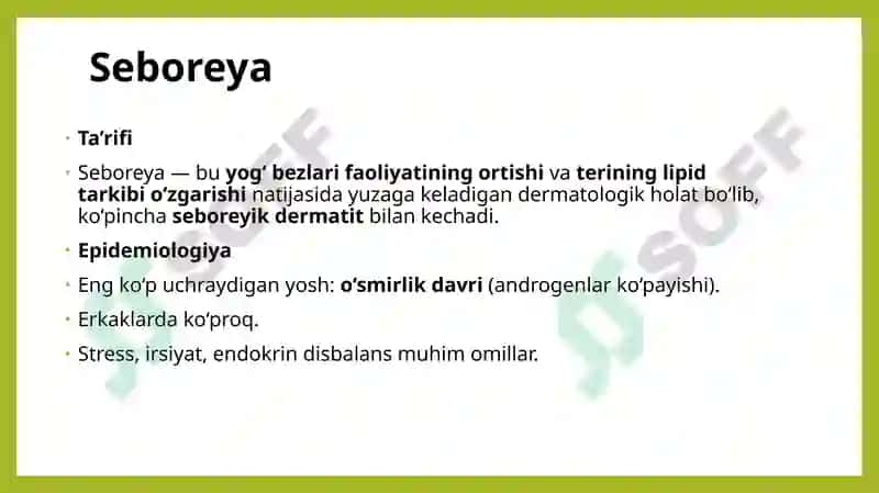 Seboreya. Pushti rangli xusnbuzarlar. Chaqaloqlarning yiringli  kasalliklari. Layell va Stivens-Djonson sindromlari 3