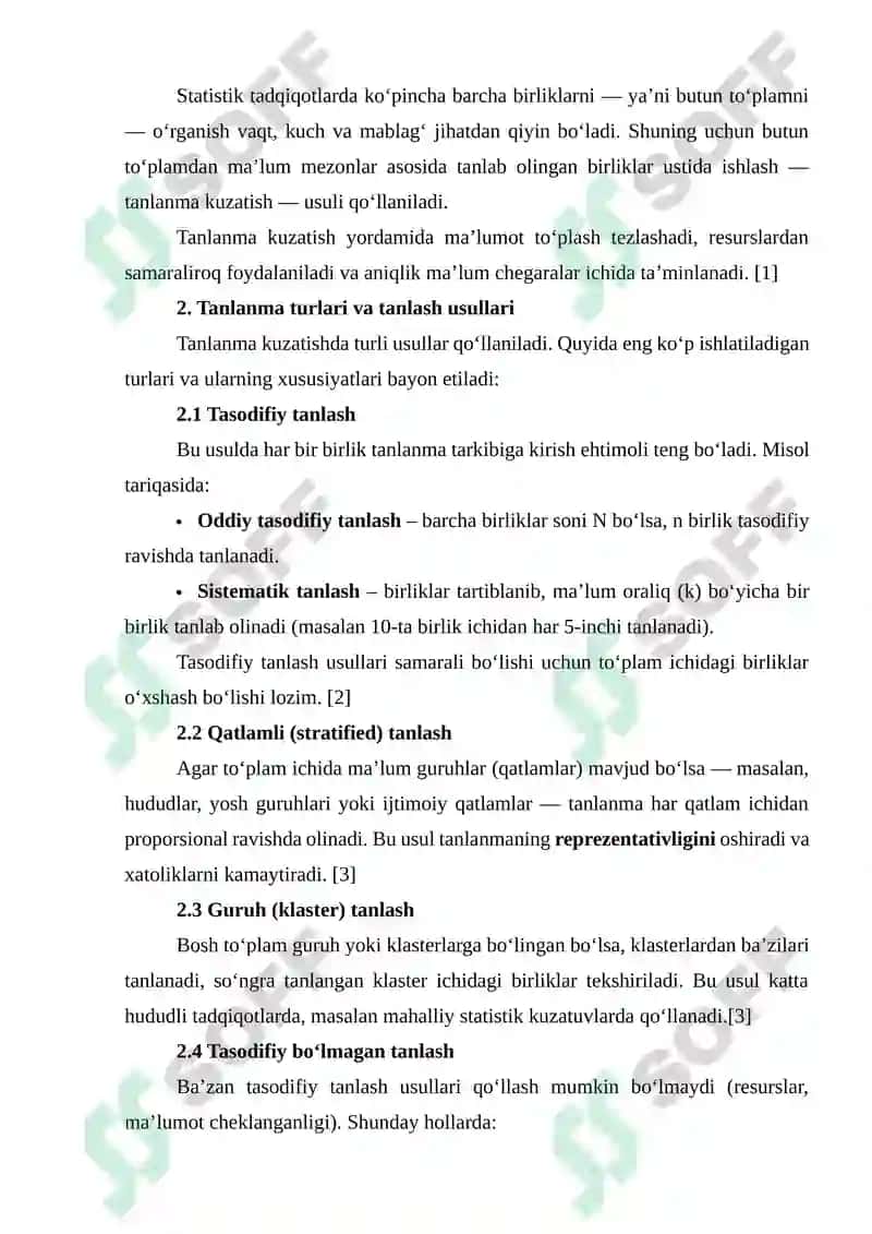 STATISTIK TADQIQOTLARDA TANLANMA KUZATISHNING QO‘LLANILISHI 3
