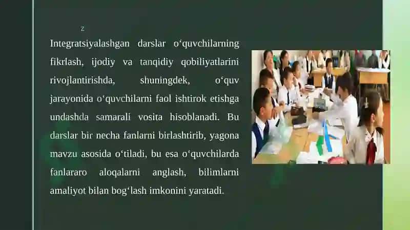 BOSHLANGʻICH TAʼLIM TIZIMIDA INTEGRATSIYALASHGAN DARSLAR.INTEGRATSIYALASHGANREJALASHTIRISH 3
