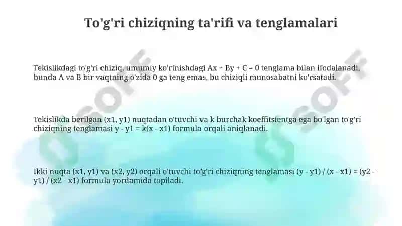 To'g'ri chiziq.Ikkinchi tartibli chiziqlar 3