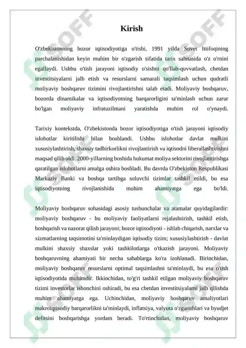 O'zbekiston bozor iqtisodiyotiga o'tish davrida Moliyaviy menejmentning axamiyati 3