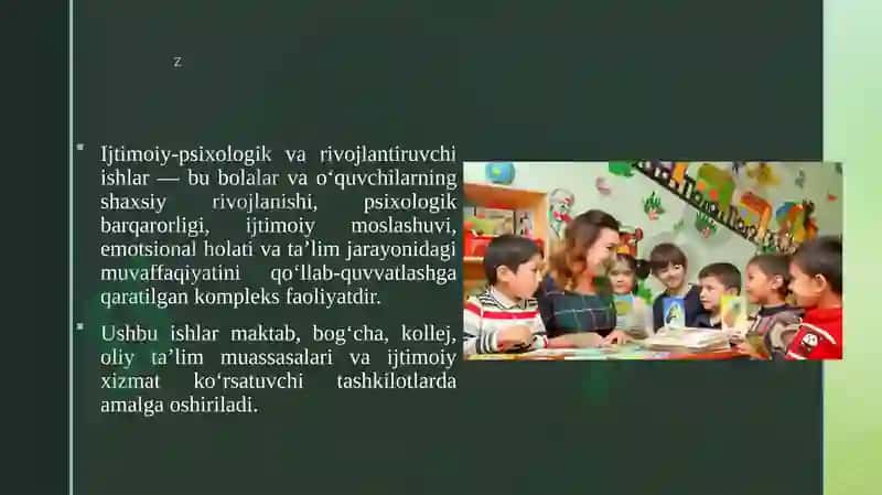 Bolalar va ta'lim oluvchilar bilan olib boriladigan ijtimoiy-psixologik va rivojlantiruvchi ishlar 3