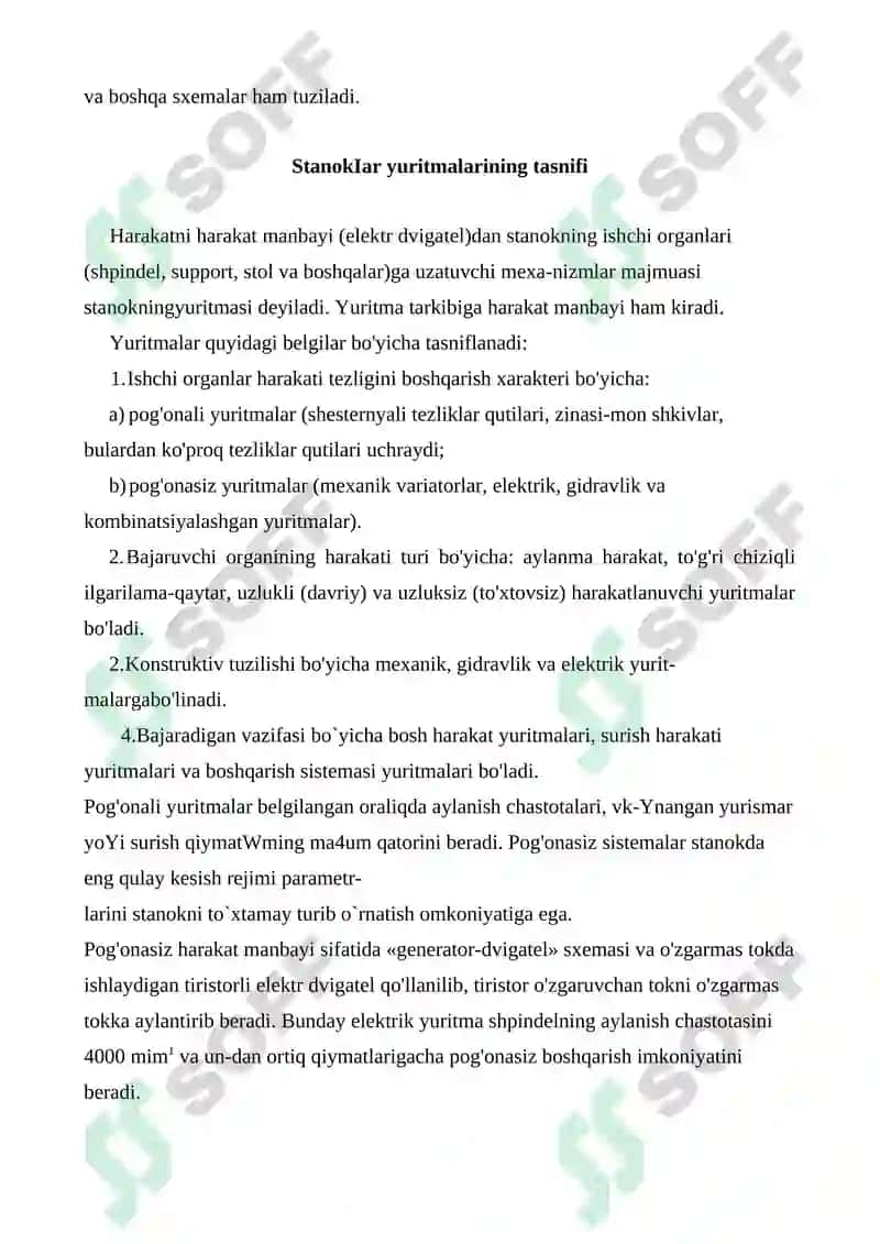 Stanoklar kinematikasi va yuritmalari 3