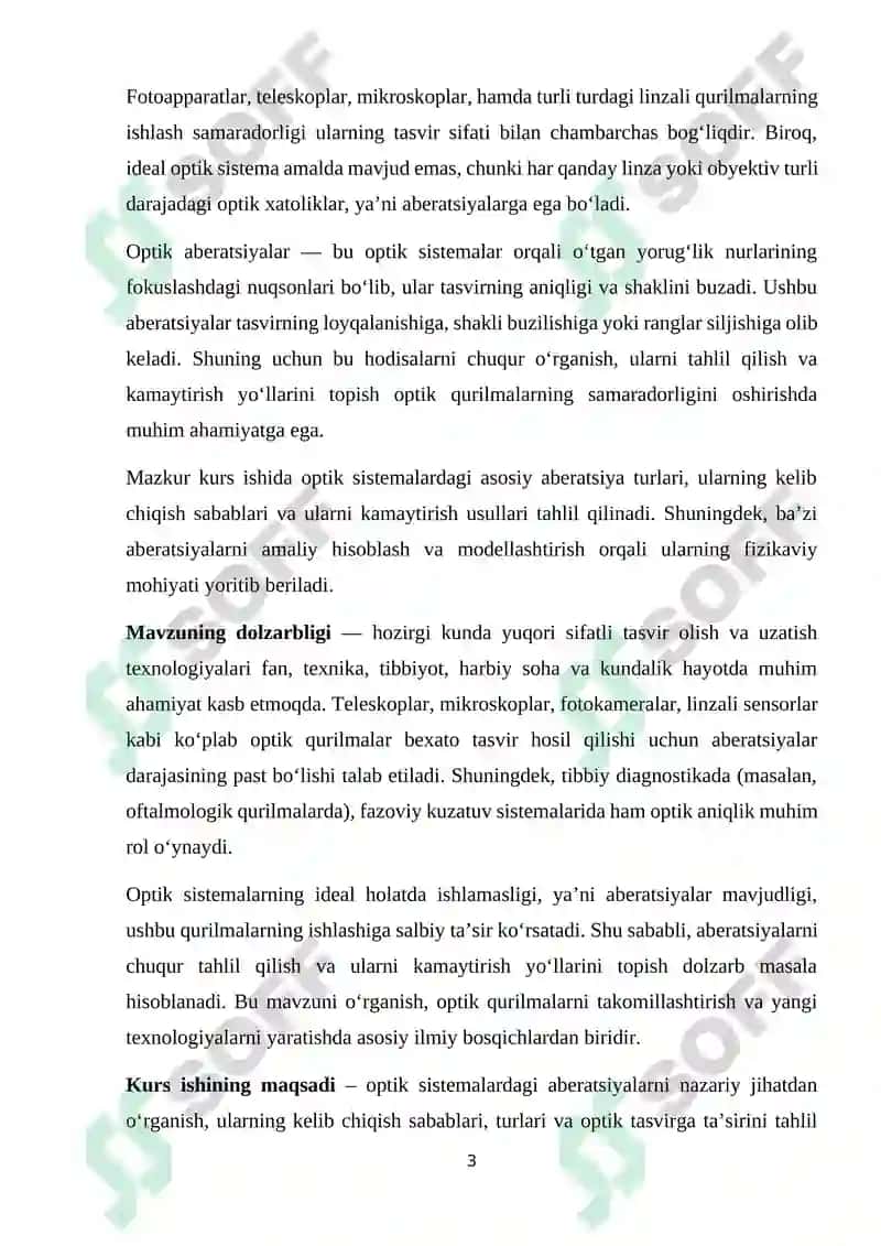 OPTIK SISTEMALARNING ABERATSIYASI KURS ISHI 3
