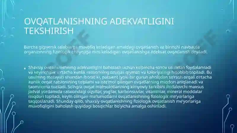 Shaxsiy Ovqatlanishning adekvatligini tekshirish 3