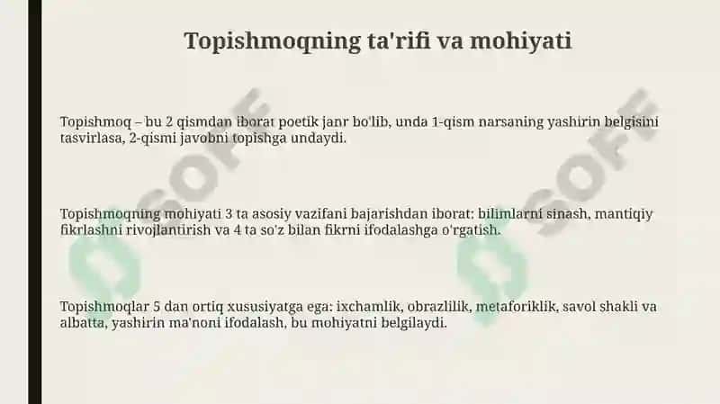 Topishmoq janrining oʻziga xos xususiyatlari 3