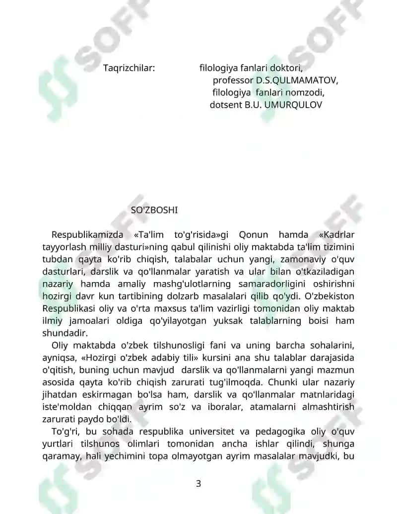 HOZIRGI O'ZBEK ADABIY TILI (O'zbek filologiyasi bakalavr ixtisosligi uchun qo'llanma) 3