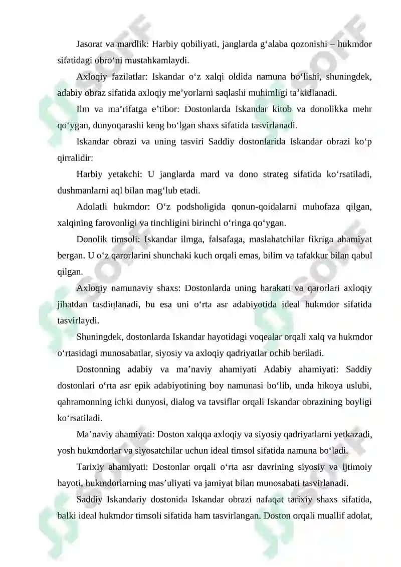 SADDIY ISKANDARIY DOSTONIDA IDEAL HUKMDOR TIMSOLI VA ISKANDAR OBRAZI TASVIRI. 3