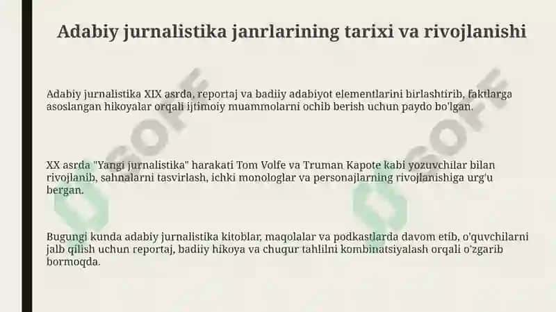 Adabiy jurnalistika janrlarining tarixi va rivojlanishi 3
