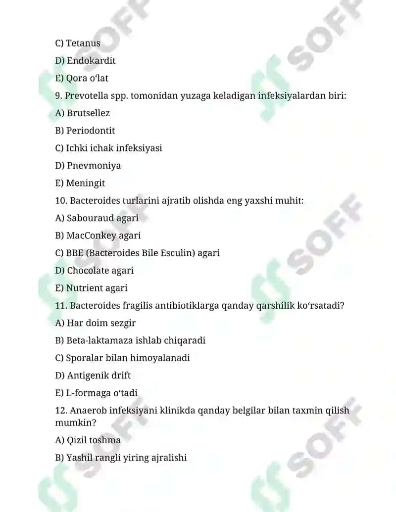 Patogen anaerob klostridial bo’lmagan infeksiya qo’zg’atuvchilari (Bacteroides, Prevotella, 3