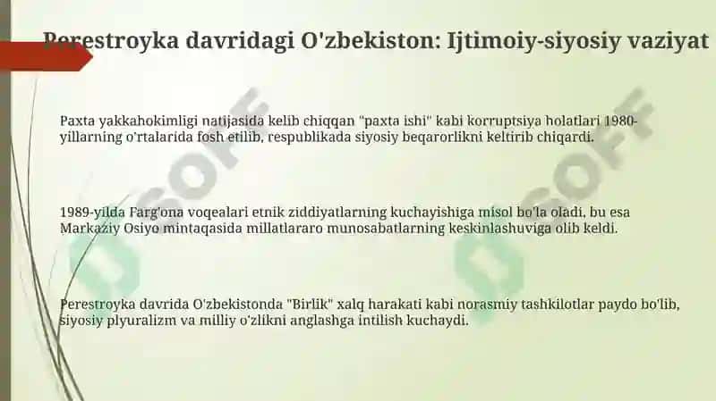 Perestroyka davridagi O'zbekiston: Ijtimoiy-siyosiy vaziyat 3