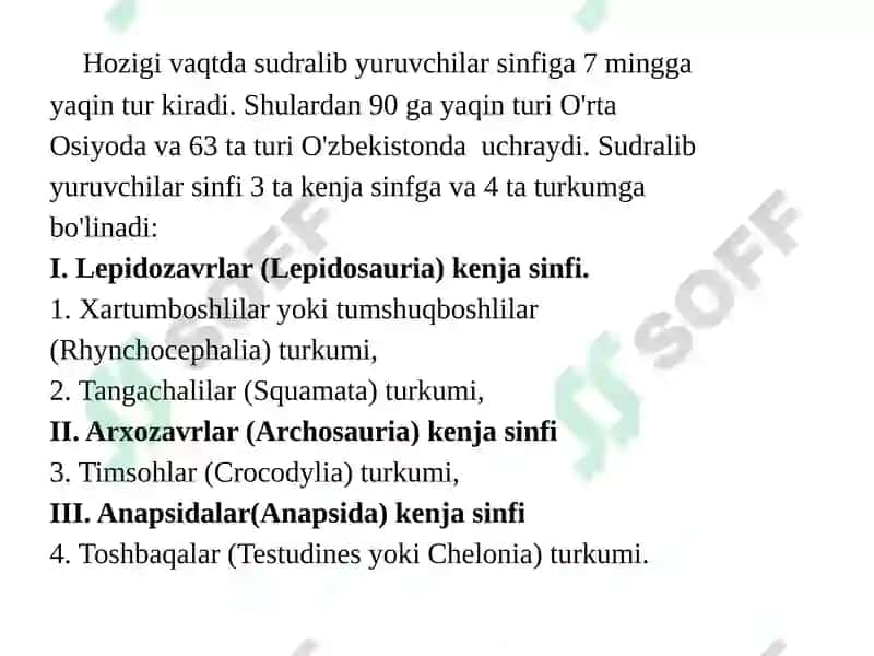 Sudralib Yuruvchil Ar (Reptilia) Sinfining Sistematikasi 3
