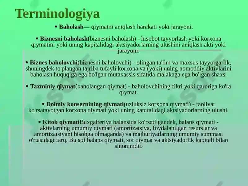 Biznesni baholashni asosiy tushunchalari 3