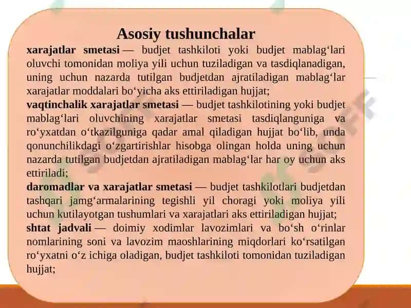 Byudjettashkilotlari xarajatlar smetasini rejalashtirish va byudjetdan moliyalashtirishdagi moliyaviy nazorat 3