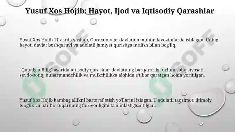 Yusuf Xos Hoji iqtisodiy boshqaruv, adolatli jamiyat 3