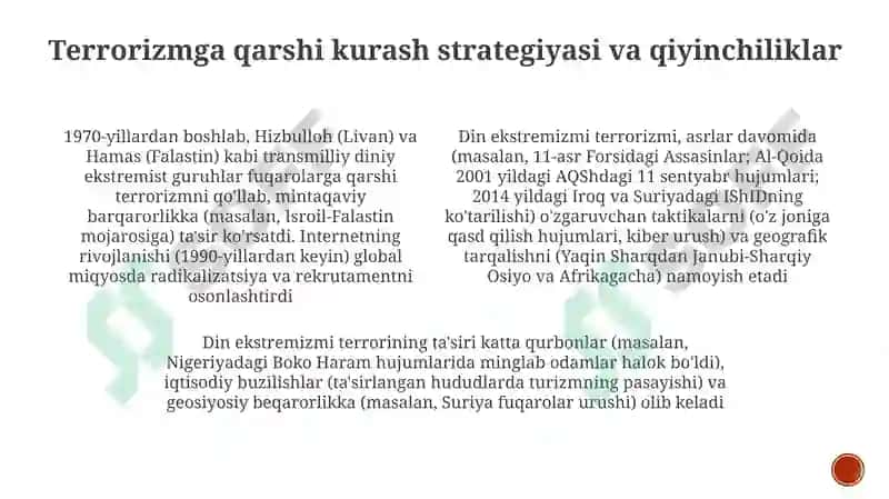 Diniy fundamental radikalizm terrorizmning tarixi va yoʻnalishlari 3