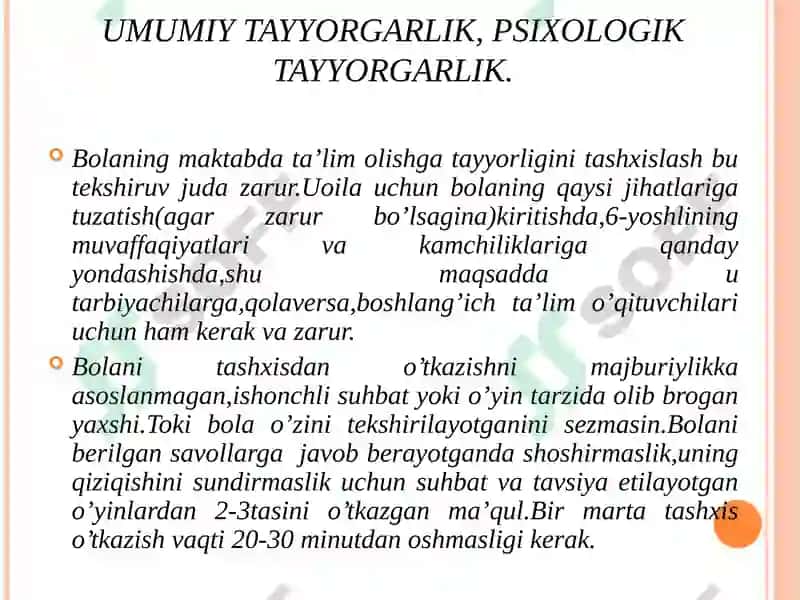 Bolalarning maktabda ta’lim olishga tayyorgarligi tashxislash usullari 3