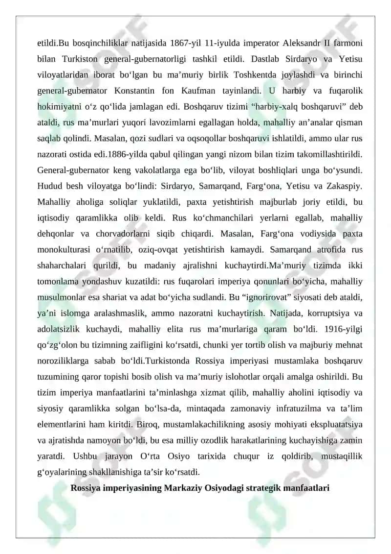 Turkistonda Rossiya imperiyasi mustamlaka boshqaruv tuzumining qaror topishi 3