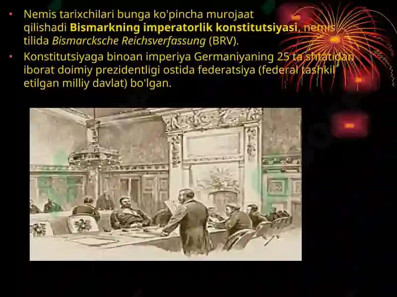 1871-yil imperiya Konstitutsiyasi. 1871-1899-yillarda Germaniya iqtisodining o‘sishining sabablari. Qishloq xo‘jaligining o‘sishi. 3