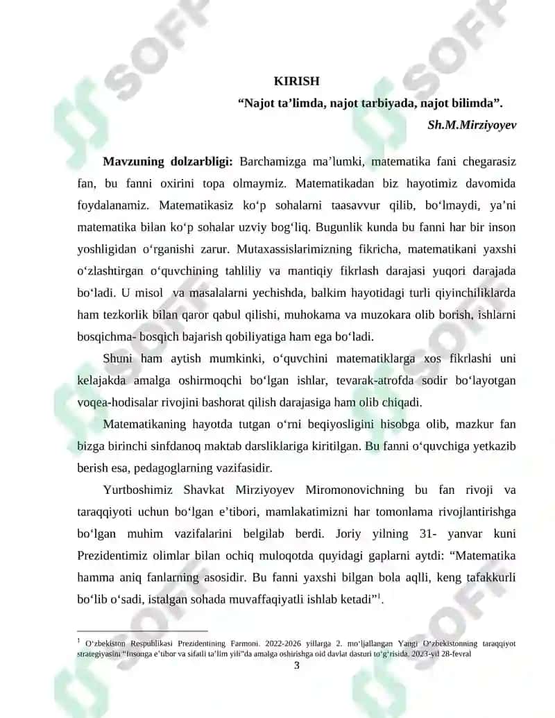 Boshlang'ich sinf o'quvchilarini matematika fanini o'rganishga qiziqishini oshirish usullari 3