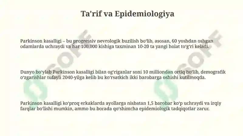 Parkinson kasalligi va uning patogenezi 3