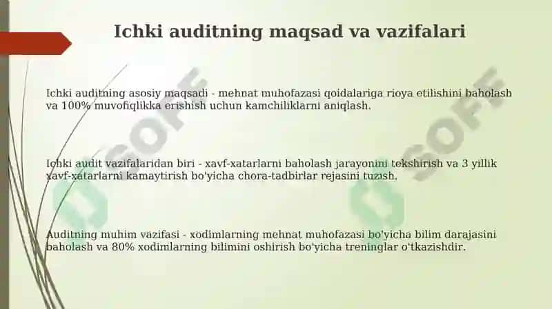 Mehnat muhofazasi boʻyicha ichki audit tashkiliyotish 3