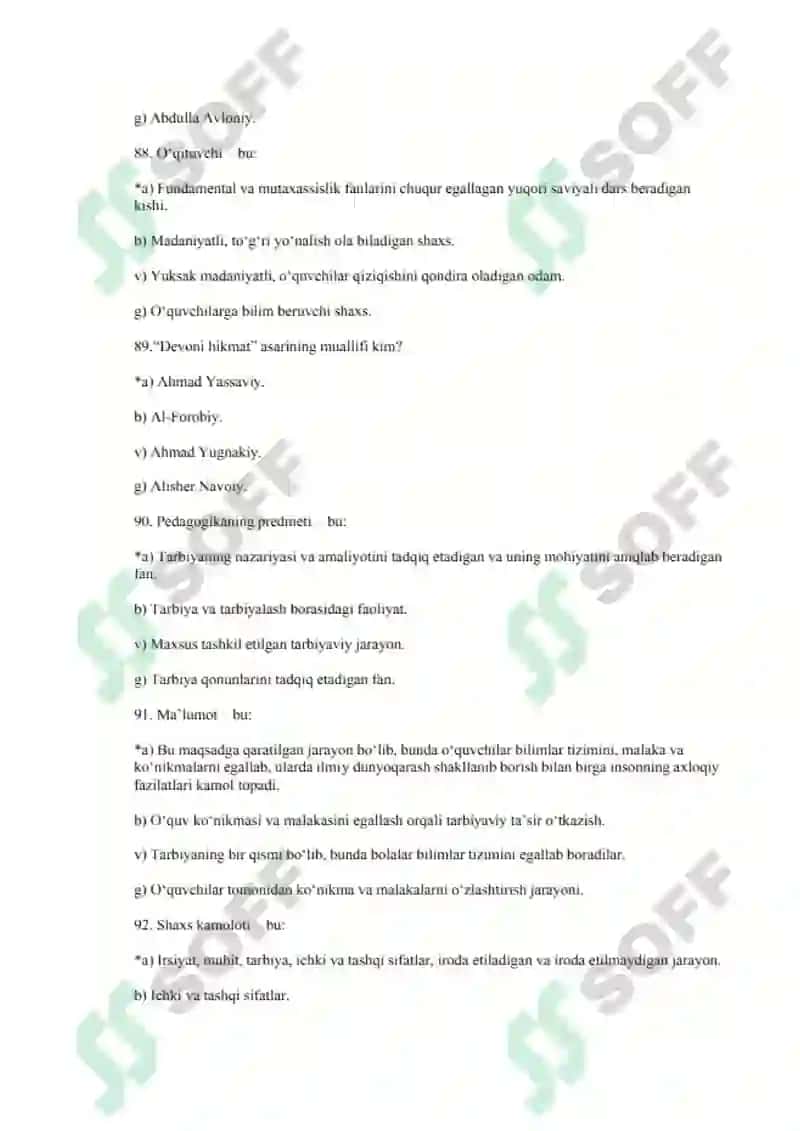 Pedagogika fanidan test savollar 2025 3