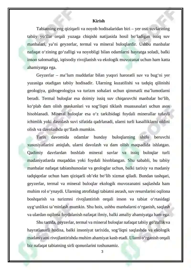 Geyzerlar, termal va mineral buloqlar. 3