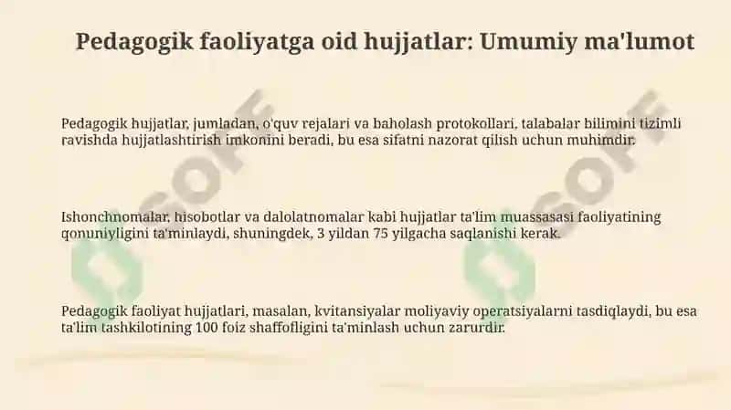 Pedagogik faoliyat bilan bogʻliq hujjatlar bilan ishlash 3