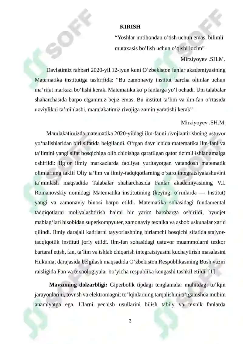 Giperbolik tipdagi tenglamalar uchun chegaraviy masalalarni yechish usullari. 3