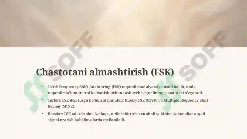 Simsiz aloqa tizimlarida ishlatiladigan raqamli modulyatsiya 3