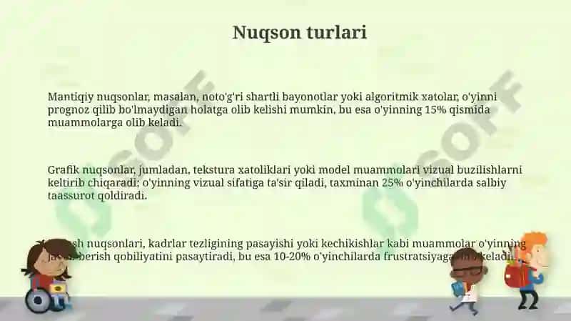 Nuqsonning turiga qarab oʻyin shaklini rivojlantirish 3