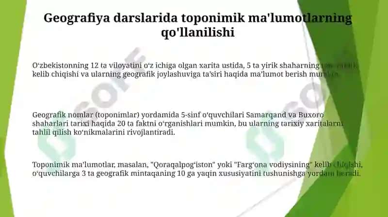 Toponimik Ma’lumotlarning Geografiya Darslarida Qo’llanilishi 3