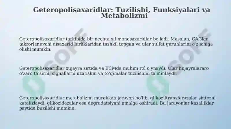 Geteropolisaxaridlaring ontogenez va kasalliklardagi oʻzgarishlari 3