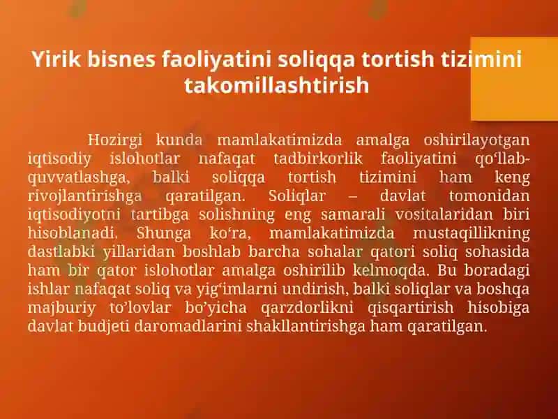 Yirik biznes faoliyati soliqlarini tizimini takomillashtirish 3