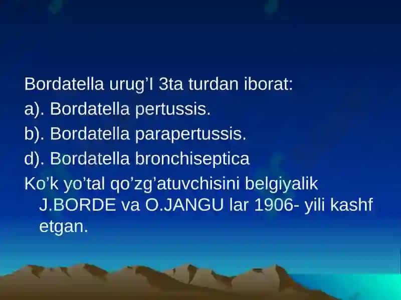 Havo-tomchi infektsiyalari qo’zg’atuvchilari. Bo’g’ma, ko’k yo’tal, parako’k yo’tal kasalliklarini mikrobiologik usullarda aniqlash 3