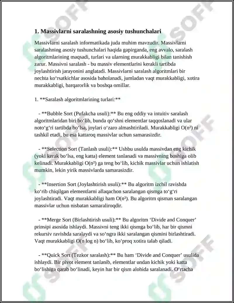 MASSIVLARNI ODDIY KIRITISH USULI BILAN SARALASH 3