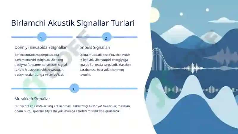 Аkustik signallar turlari. Birlamchi akustik signallar, ularning xususiyatlari 3