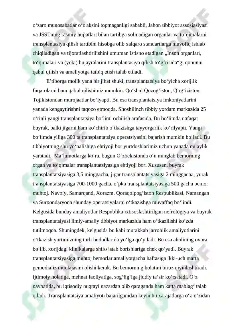 Insonning transplantatsiya qilinadigan a’zolarini va to’qimalarini O’zbekiston Respublikasidan tashqariga olib chiqish 3