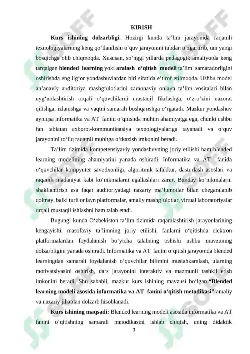 Blended learning mo‘deli asosida informatika va AT  fanini o‘qitish meto‘dikasi 3