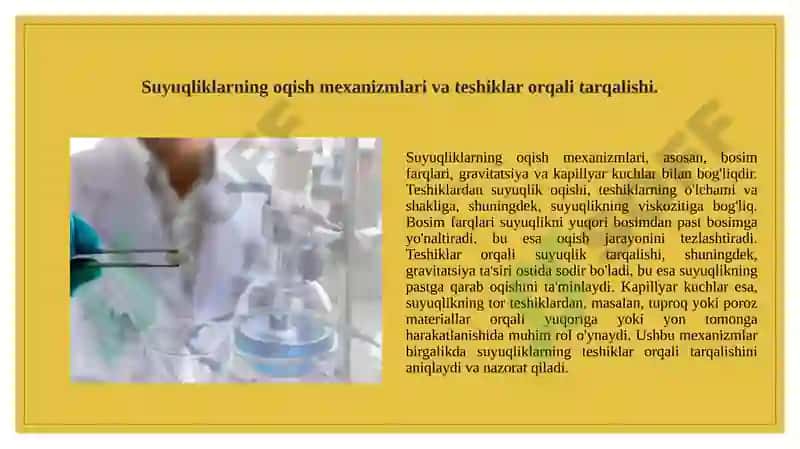 Suyuqliklarning oqish mexanizmlari va teshiklar orqali tarqalishi 3